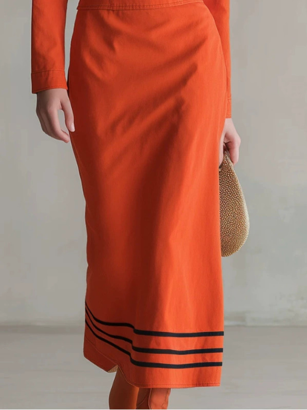 H&M Vintage Orange Off Shoulder Double Breasted Long Dress